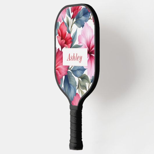 Rode Roze Bloemige Waterverf Elegant Pickleball Paddle (Links)