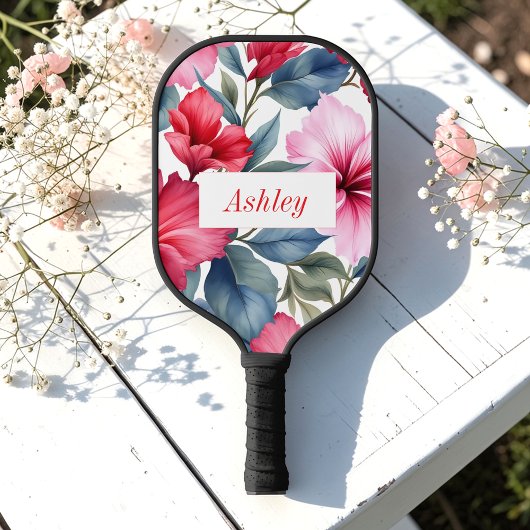 Rode Roze Bloemige Waterverf Elegant Pickleball Paddle