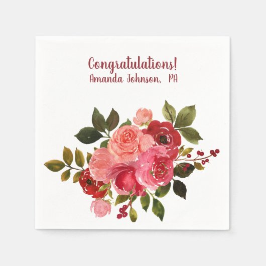 Rode Roze Bloemrijke Roos Afstuderen Servet (Voorkant)