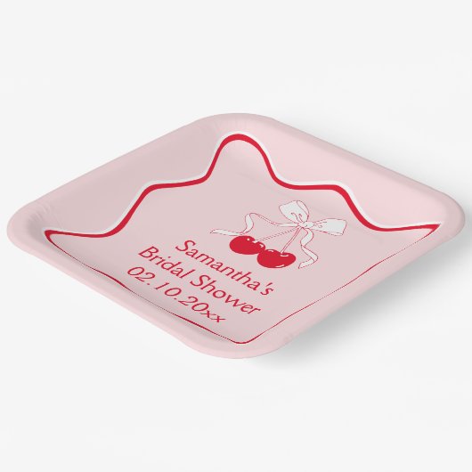 Rode Roze Boog Kers Bruidsdouche Papieren Bordje (Gebogen)