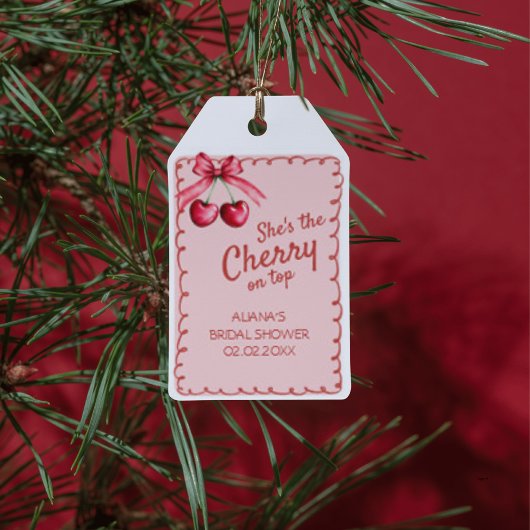 Rode Roze Boog Zij Is Het Kersje Op De Brug Bruids Cadeaulabel