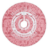 Rode Roze Bos Kerstmis Familienaam Rendier Fleece Kerstboom Rok (Voorkant)