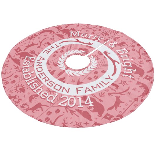 Rode Roze Bos Kerstmis Familienaam Rendier Fleece Kerstboom Rok (Gekanteld)