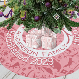 Rode Roze Bos Kerstmis Familienaam Rendier Fleece Kerstboom Rok