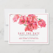 Rode roze bougainvillea bloemenkunst bruiloft save the date (Voorkant)