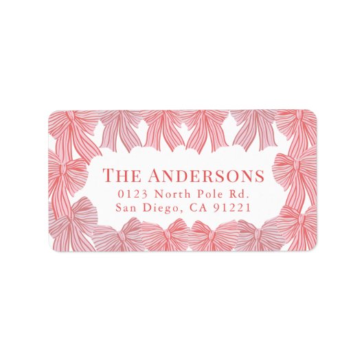 Rode & Roze Bow Lijst Vakantie Retour Adres Etiket (Voorkant)