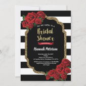 Rode roze bruiddouche uitnodiging zwart-wit goud (Voorkant)