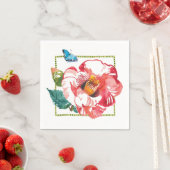Rode roze Camellia Blue Butterfly Servet (Insitu)