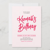 Rode & Roze Chic Lettering Script Verjaardagsfeest Kaart (Voorkant)