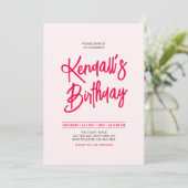 Rode & Roze Chic Lettering Script Verjaardagsfeest Kaart (Staand voorkant)