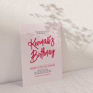 Rode & Roze Chic Lettering Script Verjaardagsfeest Kaart