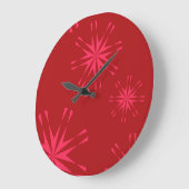 Rode, roze, coole trendmatige, moderne sterrenbloe grote klok (Hoek)
