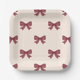 Rode Roze Cream Bows Patroon Kerstmis Papieren Bordje