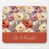 Rode Roze Crème Ranunculus Bloemen   Muismat (Voorkant)