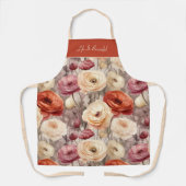 Rode Roze Crème Ranunculus Bloemen Schort (Voorkant)