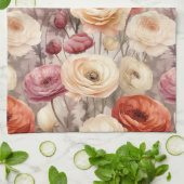 Rode Roze Crème Ranunculus Bloemen Theedoek (Gevouwen)