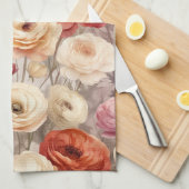 Rode Roze Crème Ranunculus Bloemen Theedoek (Quarter Fold)