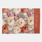 Rode Roze Crème Ranunculus Bloemen Theedoek (Horizontaal)
