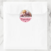 Rode Roze Cupcake Foto Sjabloon Baklabel Ronde Sticker (Tas)