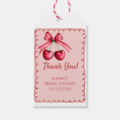 Rode Roze Cute Strik Kers op de Top Bruidsdouche Cadeaulabel (Voorkant)