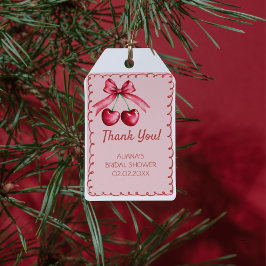 Rode Roze Cute Strik Kers op de Top Bruidsdouche Cadeaulabel