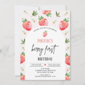 Rode Roze Daisy Strawberry Berry Eerste Verjaardag Kaart (Voorkant)