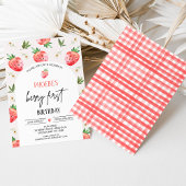 Rode Roze Daisy Strawberry Berry Eerste Verjaardag Kaart