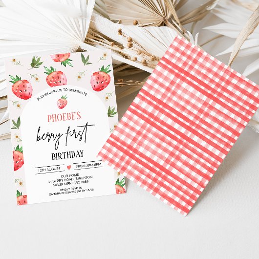 Rode Roze Daisy Strawberry Berry Eerste Verjaardag Kaart