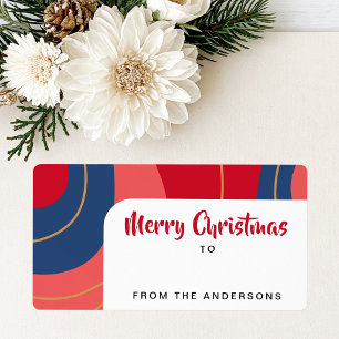 Rode roze donkerblauwe retro kerstcadeau van aan etiket