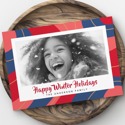 Rode roze donkerblauwe retro prettig kerstfeest fo feestdagenkaart