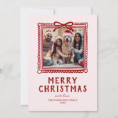 Rode Roze Doodle Foto Lijst Kerst Feestdagenkaart (Voorkant)