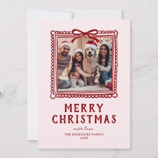 Rode Roze Doodle Foto Lijst Kerst Feestdagenkaart (Voorkant)