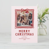 Rode Roze Doodle Foto Lijst Kerst Feestdagenkaart (Staand voorkant)