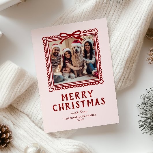 Rode Roze Doodle Fotolijst Kerstmis Feestdagenkaart
