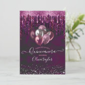 Rode roze druppels glitterballonnen Quinceanera Kaart (Staand voorkant)