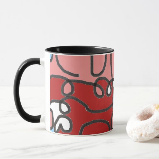 Rode, roze en blauwe bloemen Abstract Mok (Met donut)