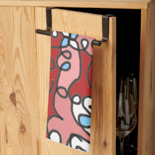 Rode, roze en blauwe bloemen Abstract Theedoek