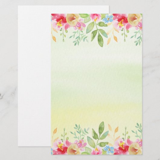  rode roze en blauwe Waterverf bloemen Briefpapier (Voorkant / Achterkant)