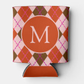 Rode Roze en Bruine Argyle Patroon Monogram Blikjeskoeler (Voorkant)