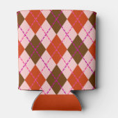 Rode Roze en Bruine Argyle Patroon Monogram Blikjeskoeler (Achterkant)