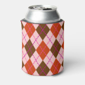 Rode Roze en Bruine Argyle Patroon Monogram Blikjeskoeler (Blikje Achterkant)