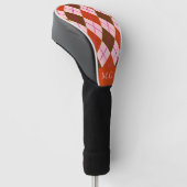 Rode Roze en Bruine Argyle Patroon Monogram Golfheadcover (Schuin)