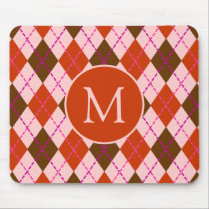 Rode Roze en Bruine Argyle Patroon Monogram Muismat