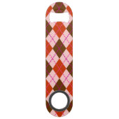 Rode Roze en Bruine Argyle Patroon Monogram Speed Flessenopener (Achterkant)
