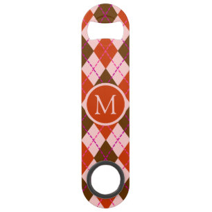 Rode Roze en Bruine Argyle Patroon Monogram Speed Flessenopener