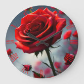 Rode roze en buisjes, wandklok (Voorkant)