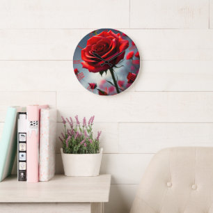 Rode roze en buisjes, wandklok