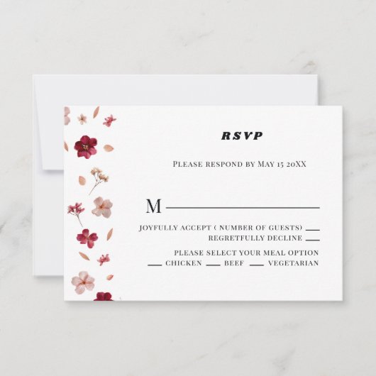 Rode Roze en Crème, Bloemen Wedding RSVP (Voorkant)