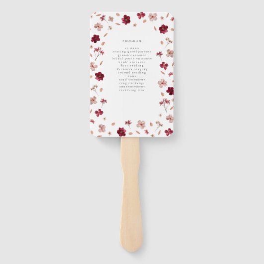 Rode Roze en Crème, bloemenbruiloftsprogramma Handwaaier (Achterkant)