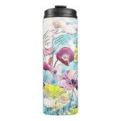 Rode, roze en gele bloemen thermosbeker (Voorkant)